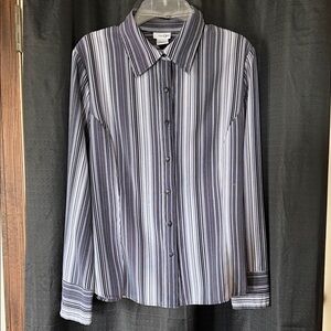 Calvin Klein Women's Black and White Striped Blouse